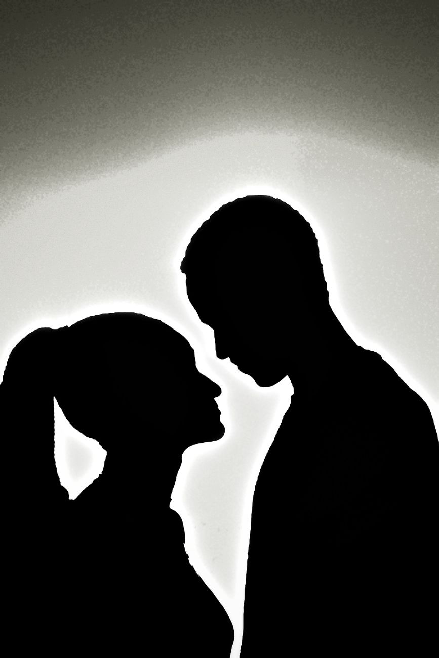 romantic silhouette of couple in love